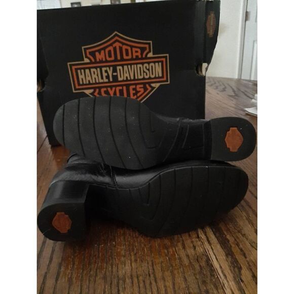 Size 6 Harley Davidson Black Leather Sadie Casual Cuff Boots Booties Chunky Heel - Picture 11 of 12